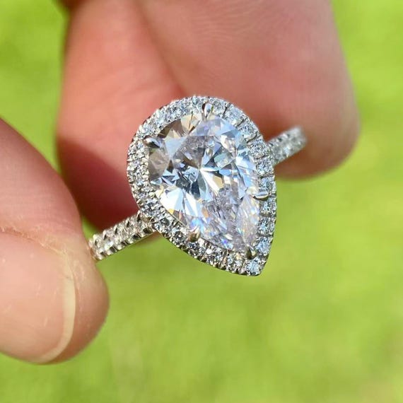 1.5 Carat Pear Lab Grown Diamond Engagement Ring: 14K White Gold