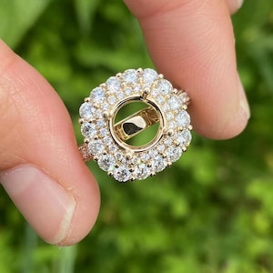 8 mm runder Semi Mount Ring, massiver 14K Weißgoldring, Diamantring, Verlobungsring, Halo Ring