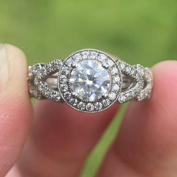 14K White Gold Diamond Engagement Ring - 0.52 Carat Side Stones