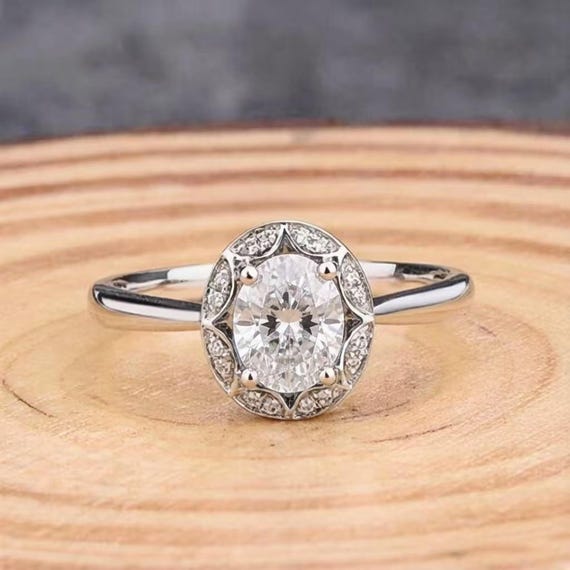 Oval Lab Grown Diamond Engagement Ring, 1 Carat, 14K White Gold Prong Set