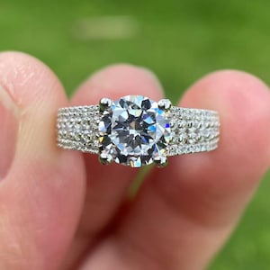 Massiver 14k Weißgold Rund 7 MM Diamantring / Verlobungsring