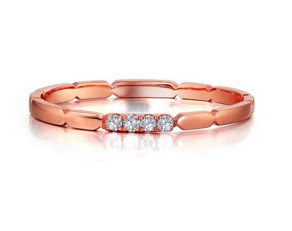 Solid 14K Rose Gold Fashion Ring / Diamond Ring / Wedding Band