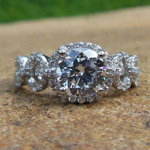 14K Weißgold Rund 6,5 mm Diamantring, Verlobungsring, Semi Mount Ring, Versprechen Ring