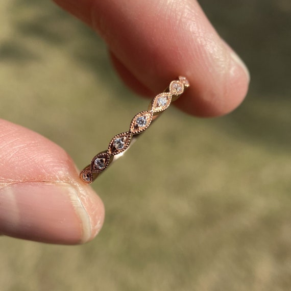 Solid 14K Rose Gold Fashion Diamond Ring / Wedding Band / Matching Band