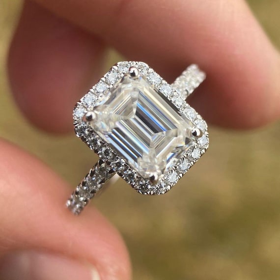 14K White Gold Diamond Semi Mount Ring: Emerald Cut 6X8mm