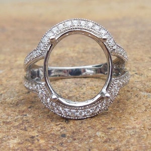 Free Shipping 14K White Gold Oval 12x14MM Fashion Semi Mount Ring / Diamond Ring image 1