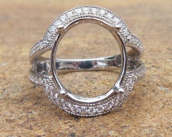 Free Shipping 14K White Gold Oval 12x14MM Fashion Semi Mount Ring / Diamond Ring