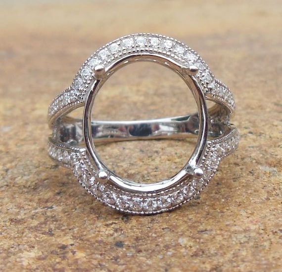 14K White Gold Diamond Semi Mount Ring: Oval 12x14MM Setting