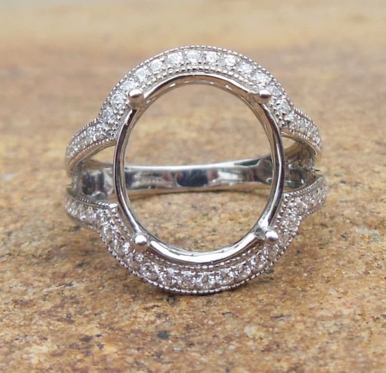 Free Shipping 14K White Gold Oval 12x14MM Fashion Semi Mount Ring / Diamond Ring image 1