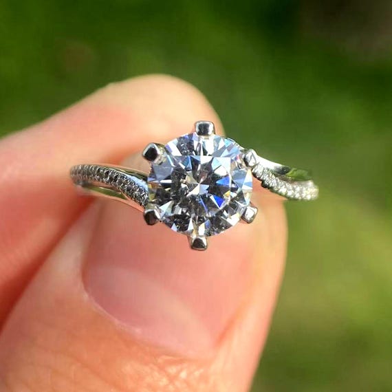 14K White Gold Semi Mount Ring: 6.5mm Round Diamond Accent