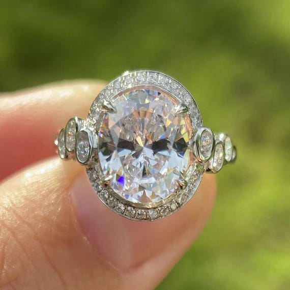 3 Carat Oval Lab Grown Diamond Engagement Ring: 14K White Gold