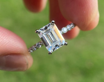 2Ct Emerald Cut Engagement Ring, 14K Solid Gold Engagement Ring, Emerald Moissanite Ring, Perfect Gift for her