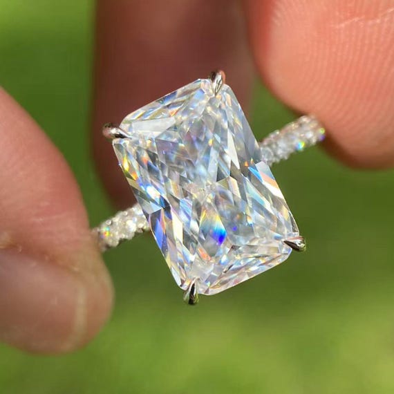 5 Carat Radiant Cut Lab Grown Diamond Engagement Ring: 14K White Gold