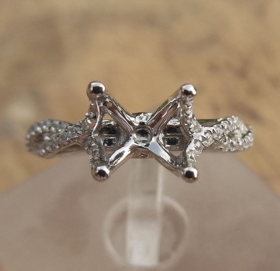 Princess Cut 6mm Diamond Engagement Ring in 14k White Gold, Semi Mount Ring
