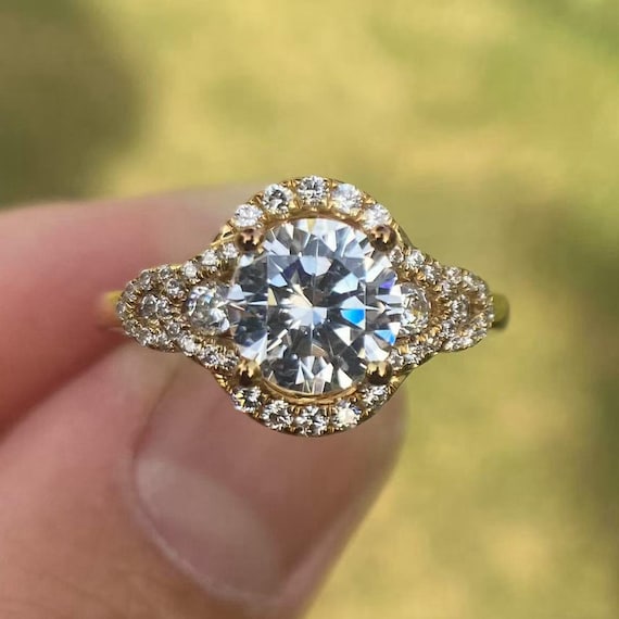 Round 7MM Diamond Engagement Ring, 14k Yellow Gold, Semi Mount Ring