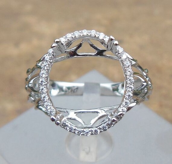 Oval 10x12MM Solid 14K White Gold Semi Mount Ring / Diamond Ring
