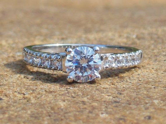 1 Carat Round Lab Diamond Engagement Ring, 14K White Gold Band