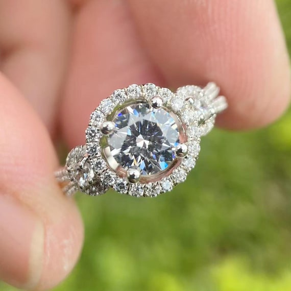 14K White Gold Diamond Halo Engagement Ring - 6mm Semi Mount Ring