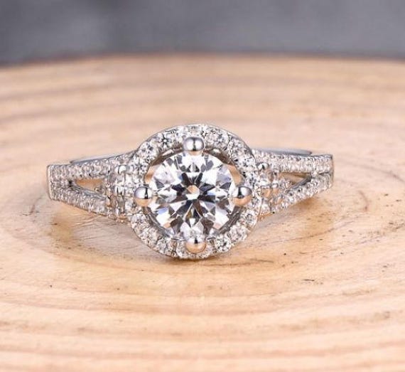 14K White Gold Diamond Halo Ring - Semi Mount Engagement Ring