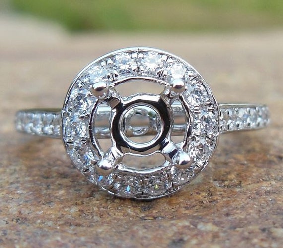 Solid 14K White Gold 5MM Round Fashion Semi Mount Ring / Diamond Engagement Ring