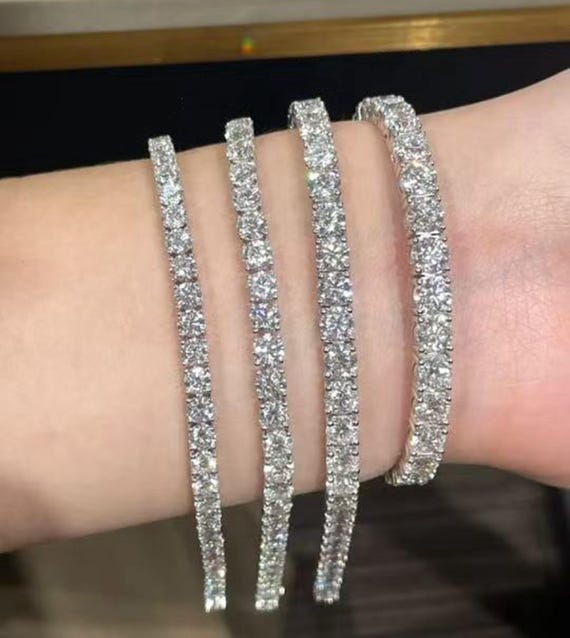 Lab Grown Diamond Tennis Bracelet, 4–10ct Round Brilliant Diamond Bracelet, 14k Solid Gold, IGI Certified Stackable Bracelet