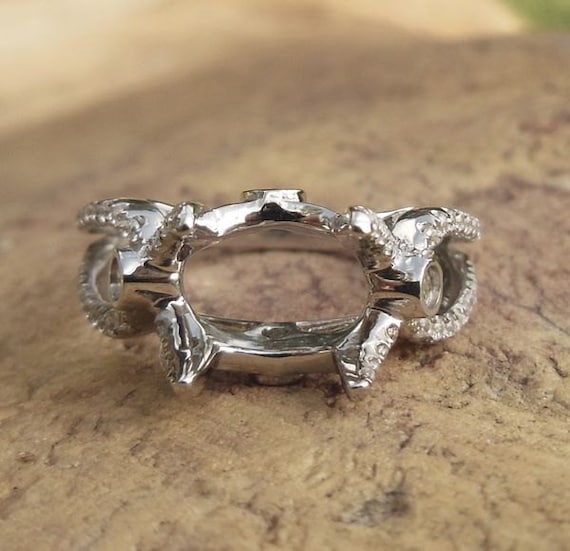 Solid 14K White Gold Oval 7X9MM Fashion Semi Mount Ring / Diamond Ring
