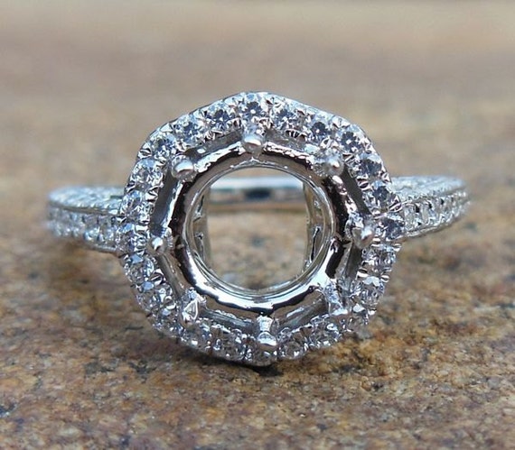 14K White Gold Diamond Halo Ring Setting - 6MM Round Cut