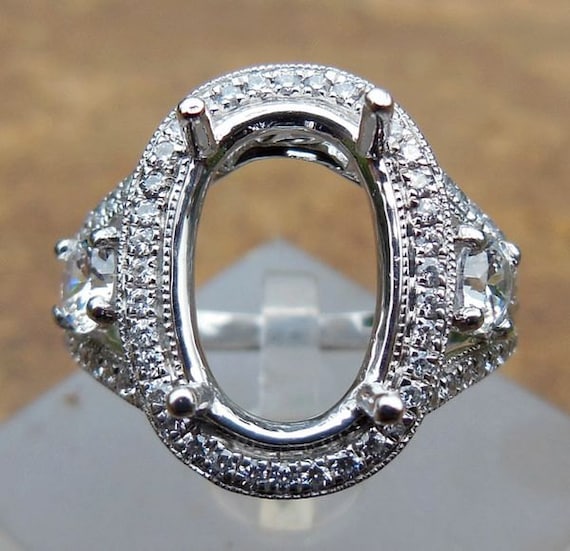Solid 14K White Gold Oval 9X14MM Fashion Semi Mount Ring / Diamond Ring
