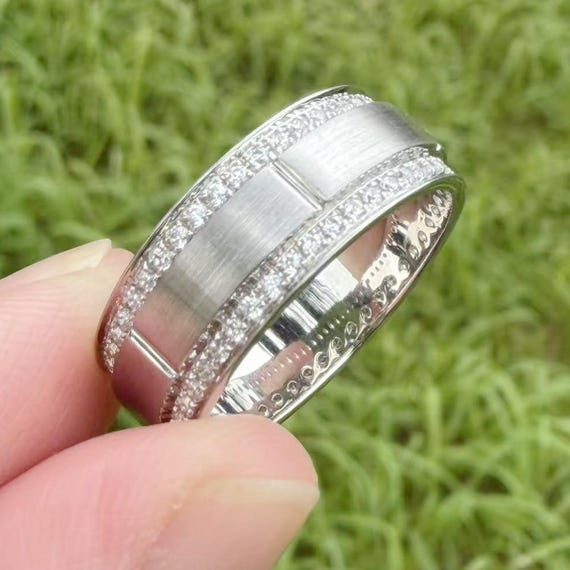 Lab Grown Diamond Men's Band: 14K White Gold Ring