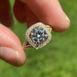 14K Yellow Gold Diamond Halo Engagement Ring Setting: 6.5mm Round