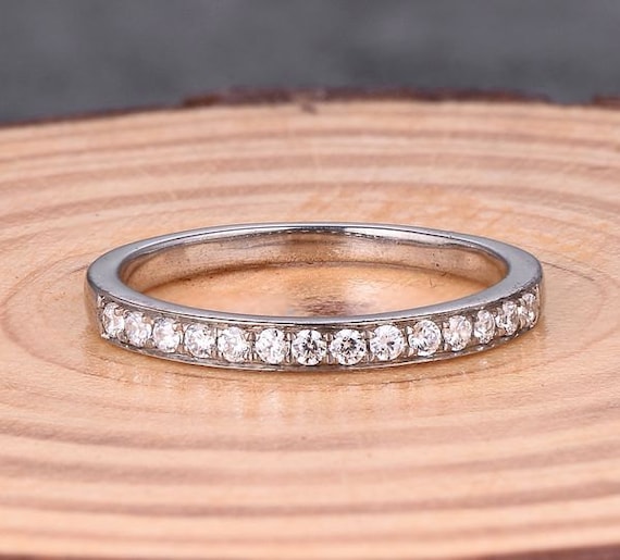 Wedding Band, Solid 14K White Gold Fashion Ring, Diamond Band