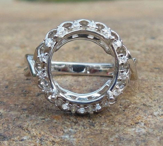 14K White Gold Diamond Semi Mount Ring: Oval 9x12MM Setting