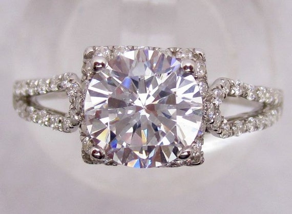 14K White Gold Halo Engagement Ring with Natural Diamond Accents