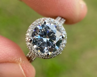 14K Weißgold Diamant Halo Verlobungsring - 8 mm Runde Aufhängung