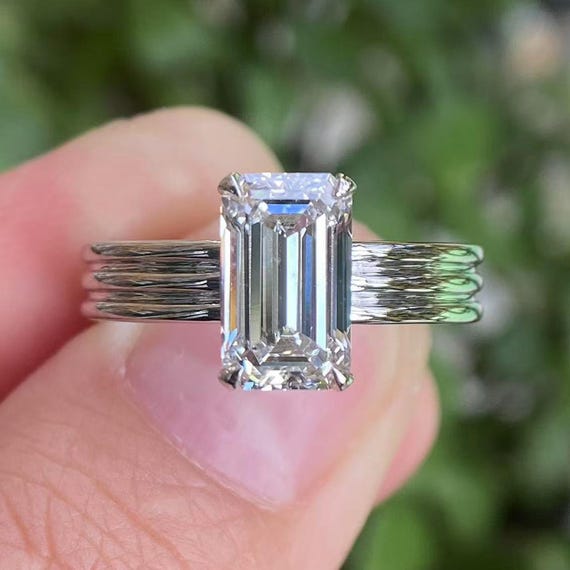 1.8 Carat Emerald Cut Lab Grown Diamond Ring: 14k White Gold Engagement Ring