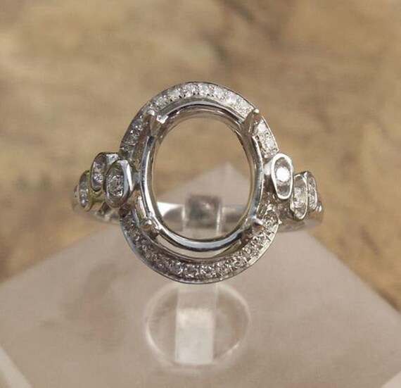 Solid 14K White Gold Oval 8X10MM Fashion Semi Mount Ring / Diamond Ring