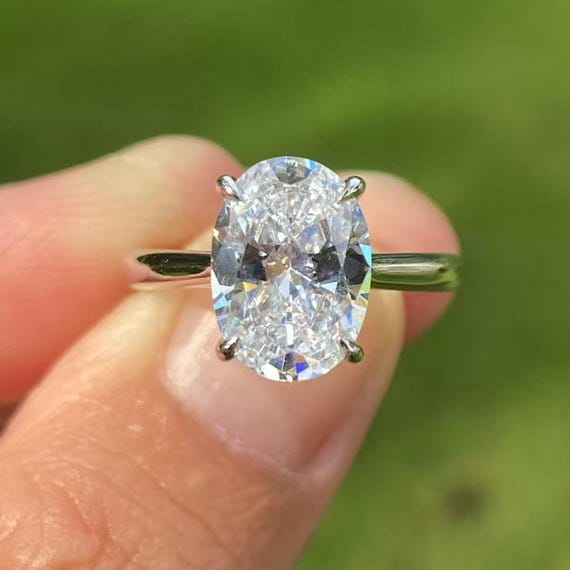 3 Carat Oval Lab Grown Diamond Engagement Ring: 14K White Gold