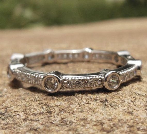 Solid 14K White Gold Fashion Ring / Diamond Ring / Wedding Band