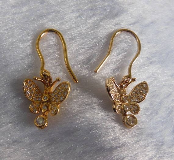 14K Yellow Gold Diamond Butterfly Earrings
