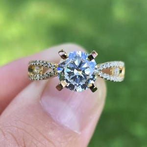 7 mm runder Semi Mount Ring, solider 14K Weißgoldring, Diamantring, Verlobungsring, Geschenk für Sie