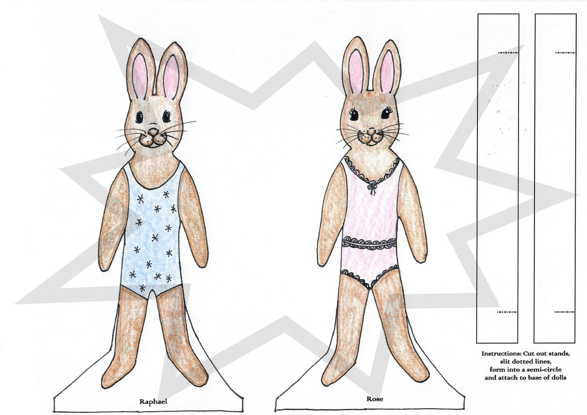 Rabbit Paperdolls Bunny Paper Doll Bunnyrabbit Paperdoll High - Etsy