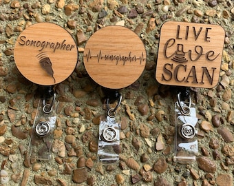 Wooden Sonographer Badge Holder with Reel