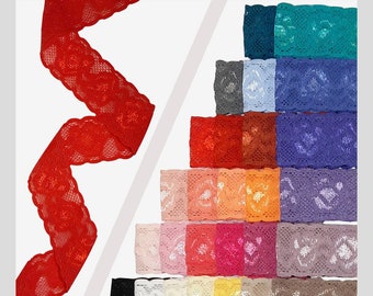 Lace Elastic 1 1/3" or 34mm | Stretch Lace or lingerie or headbands  | Great colors made in South America | 1 - 5 yds