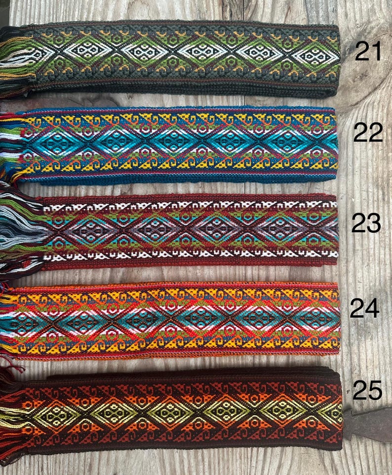 Woven Ribbon Trim 2 1/3 Inch Width (6cm), Sturdy Multicolor Ethnic Trim, Woven in Ecuador, 85 Inch (216cm), Woven Boho Belt, Sash, Bag Strap image 8
