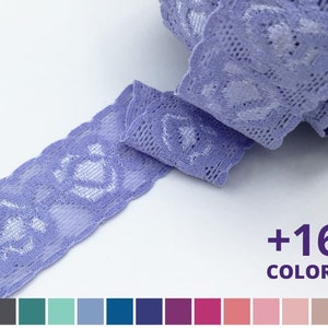 Lace Elastic 1 1/3&quot; or 34mm | Stretch Lace or lingerie or headbands  | Great colors made in South America | 1 - 5 yds