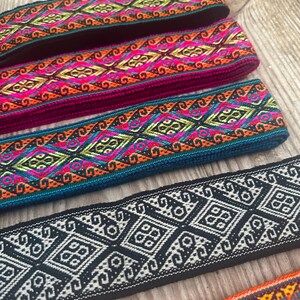 Woven Ribbon Trim 2 1/3 Inch Width (6cm), Sturdy Multicolor Ethnic Trim, Woven in Ecuador, 85 Inch (216cm), Woven Boho Belt, Sash, Bag Strap image 3