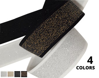 Lurex Metallic Elastic 3/4" 20mm - Jacquard Elastic Band with light weight lurex-Glitter Elastic Waist Band-Shiny Elastic Webbing -Bra Strap