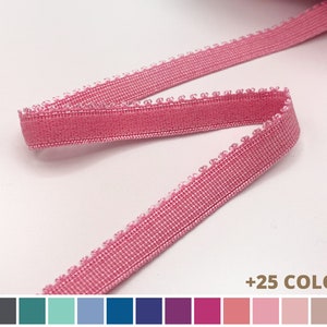 Bra Base Elastic with Picot Edging 1/2&quot; (11mm) Assorted Colors - Decorative Lingerie Elastic - Looped Edge - Bra Band Elastic - Plush Side