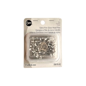 Dressmaker Pins 1 3/8” x 0.5mm | Ultra-Fine Glass Head Pins 34mm Length x 0.50mm Diameter | Dritz Brand - Prym #61 | 250 Pieces