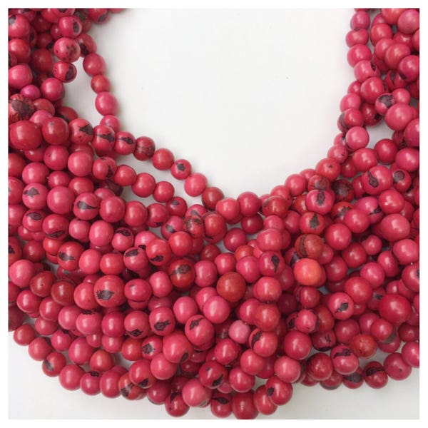 Perle d'açaï fuchsia ronde 10 mm en gros 200 graines en rang pour la fabrication de bijoux